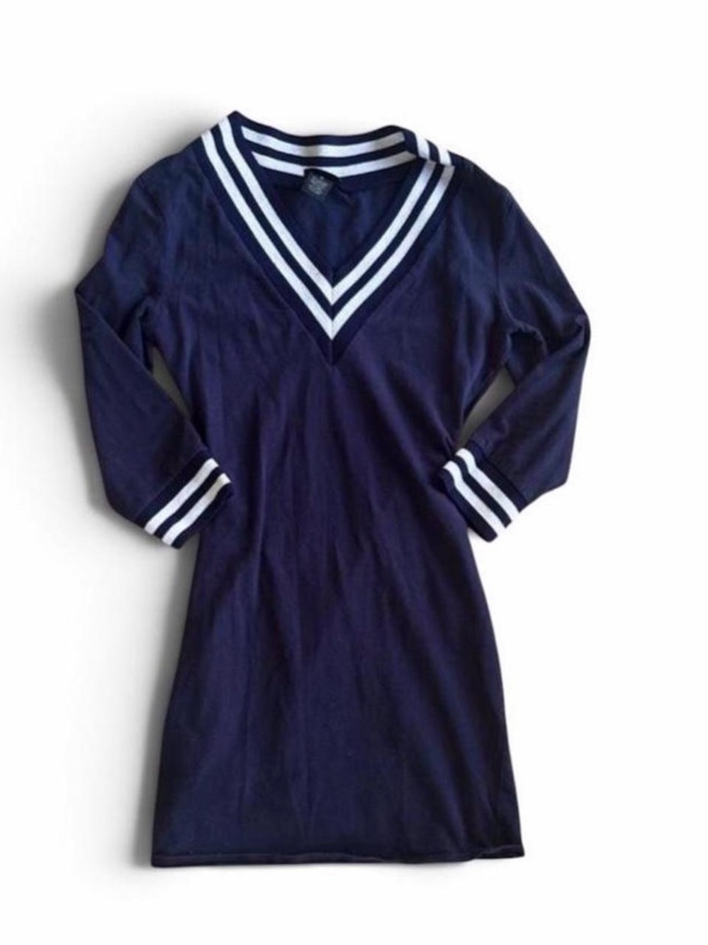 Rue 21 Bodycon Y2K Deep V-Neck Dress Sz S with Varsity Stripes